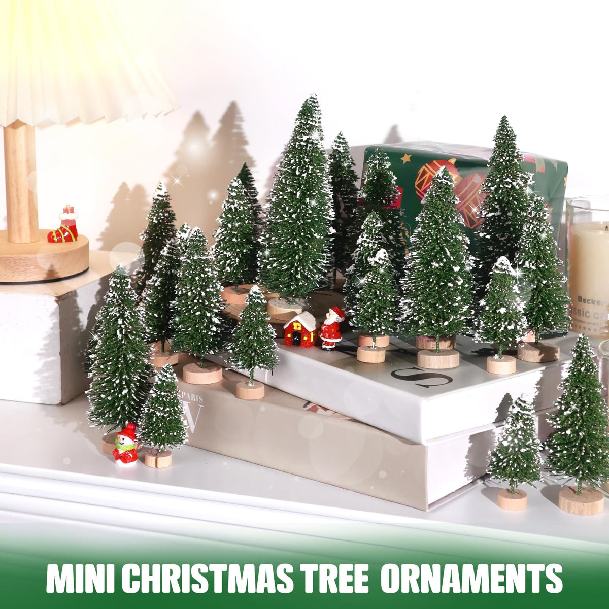 hatisan 30pcs Mini Christmas Trees Artificial Christmas Tree Bottle Brush Trees with Wooden Base for Christmas Decor Party Home Table Craft Decorations