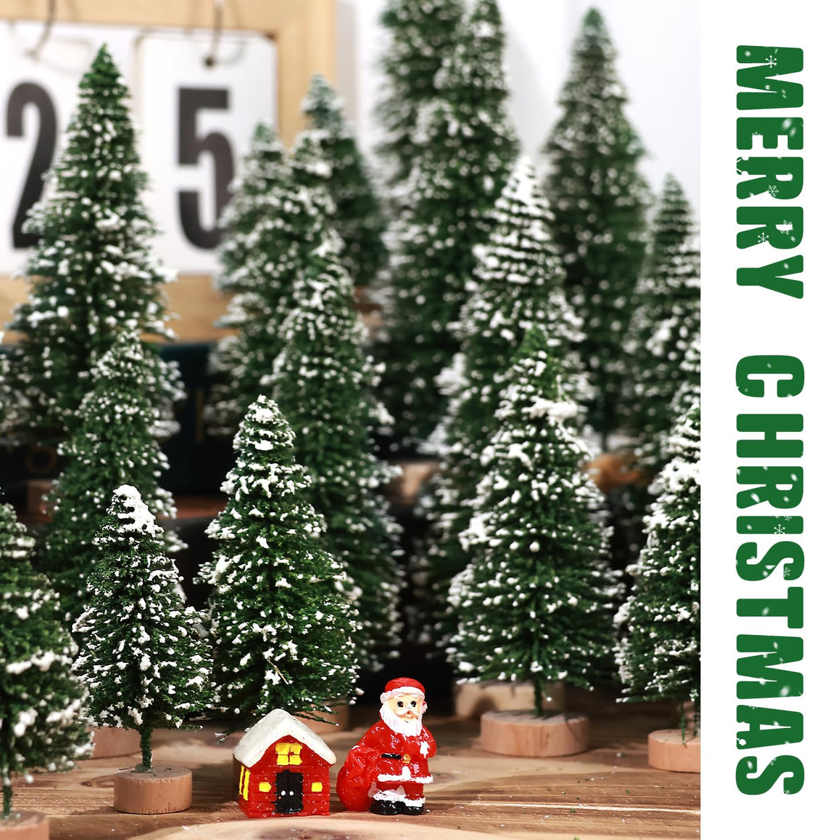 hatisan 30pcs Mini Christmas Trees Artificial Christmas Tree Bottle Brush Trees with Wooden Base for Christmas Decor Party Home Table Craft Decorations