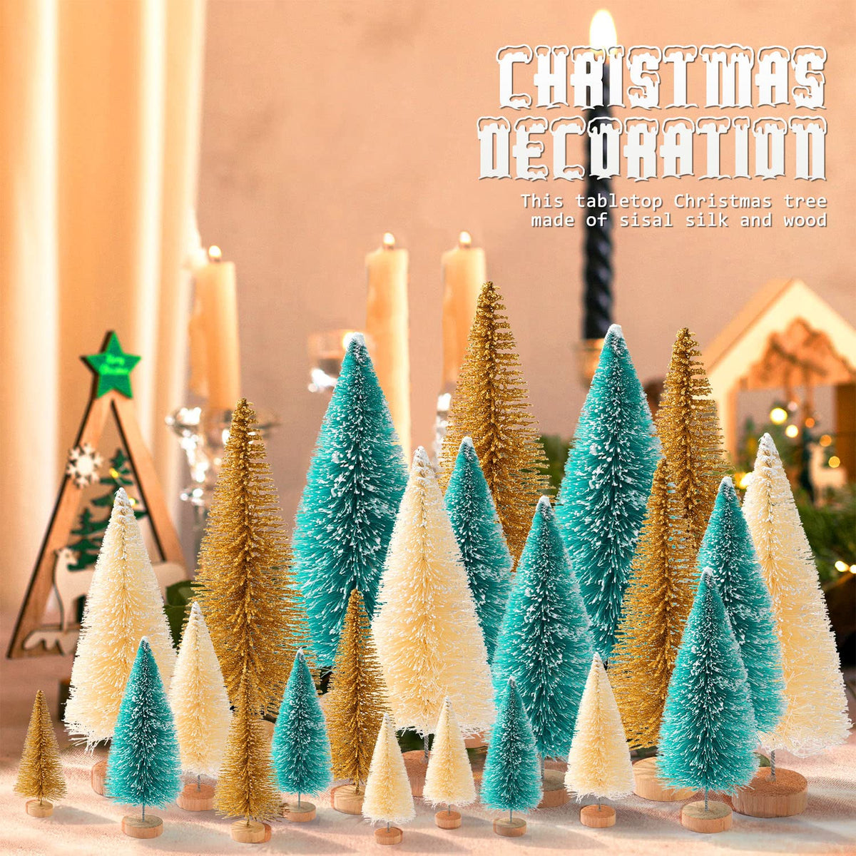 hatisan 30pcs Mini Christmas Trees Artificial Christmas Tree Bottle Brush Trees with Wooden Base for Christmas Decor Party Home Table Craft Decorations