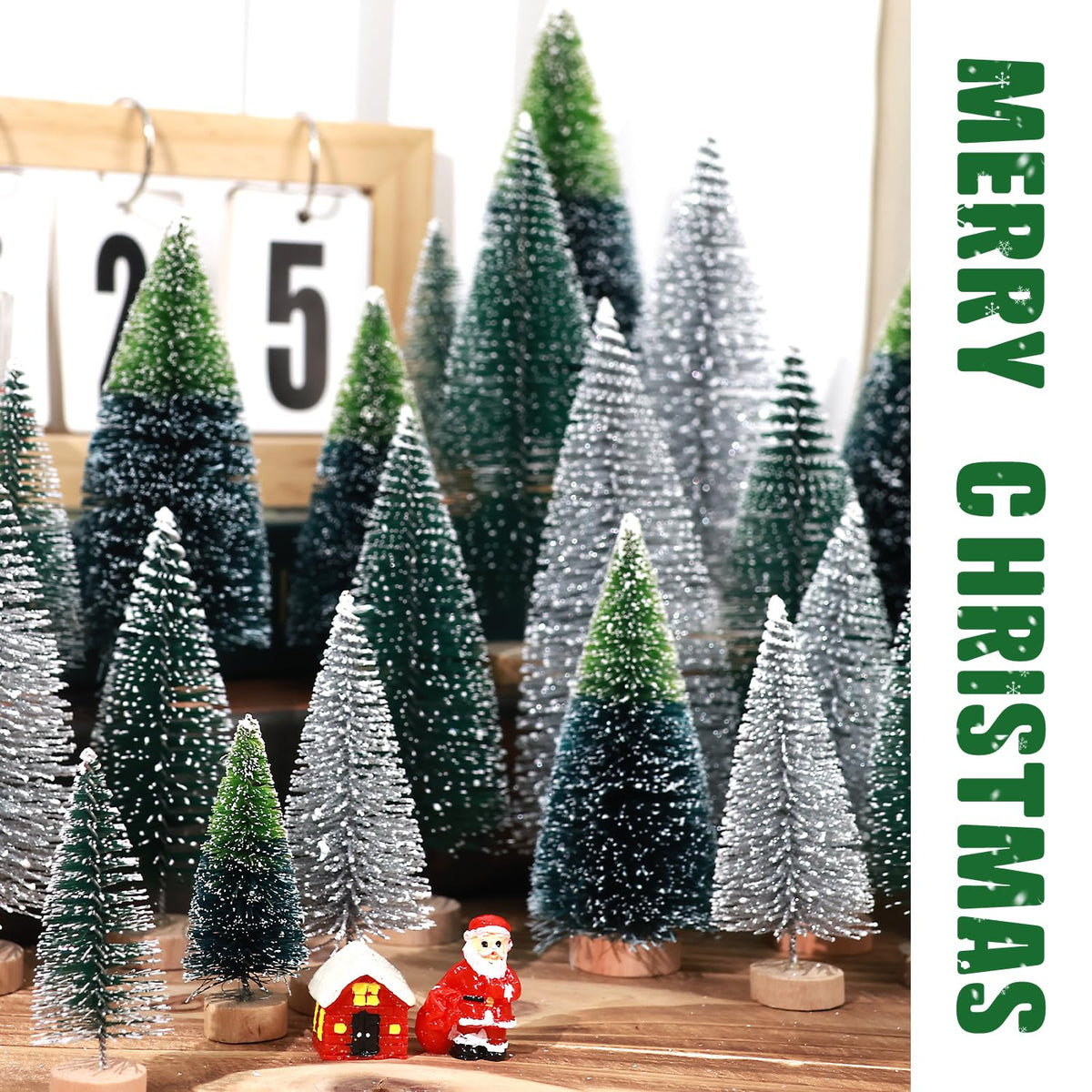 hatisan 30pcs Mini Christmas Trees Artificial Christmas Tree Bottle Brush Trees with Wooden Base for Christmas Decor Party Home Table Craft Decorations