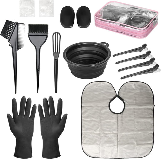 Livhil 16 Pieces Hair Dye Bowl and Brush Kit, Reusable Hair Dye Tools for Salon Home, DIY Hair Dye Kit with Gloves