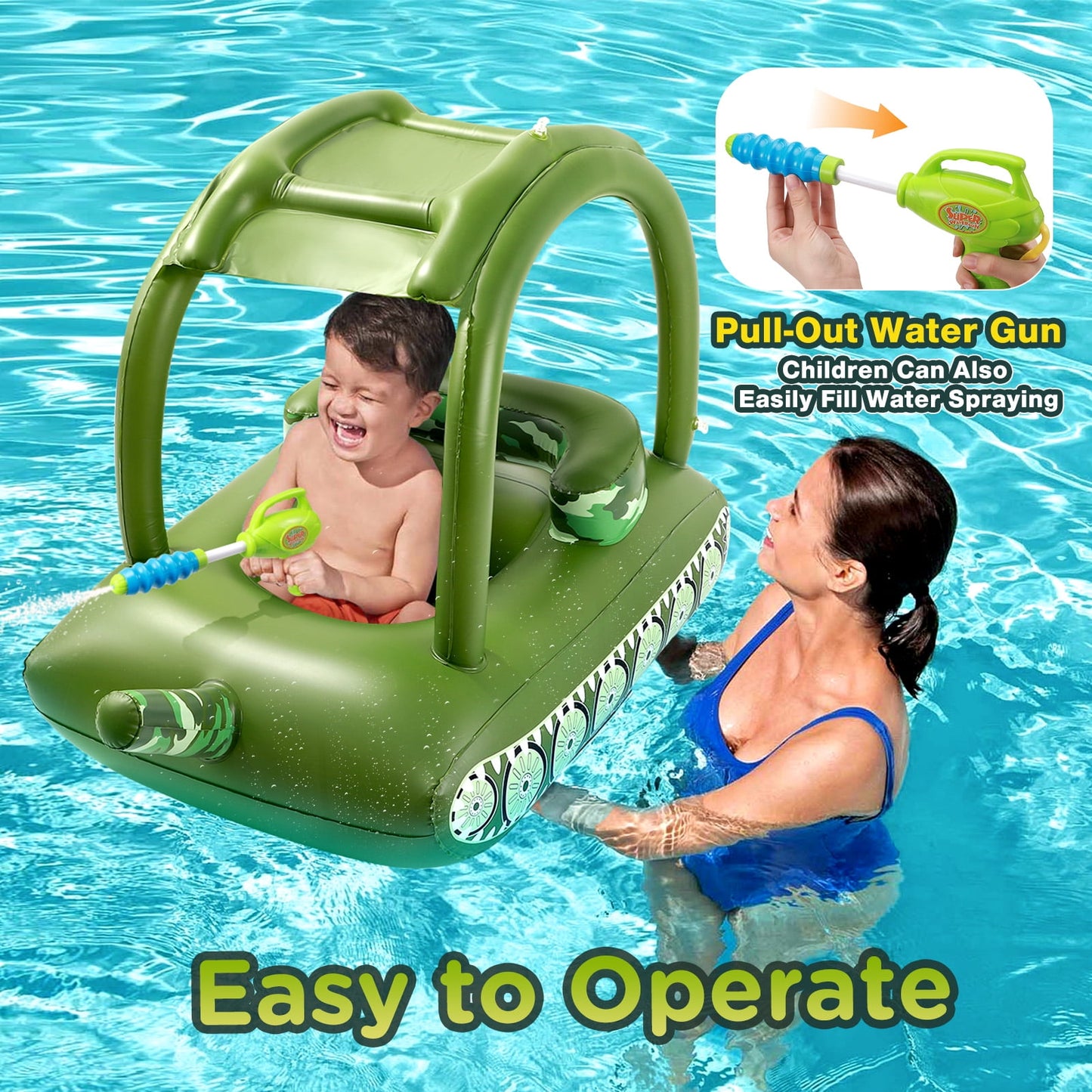 Livhil Swimming Pool Floats Kids 3-6 with Canopy, Tank Inflatable Pool Floats for Kids