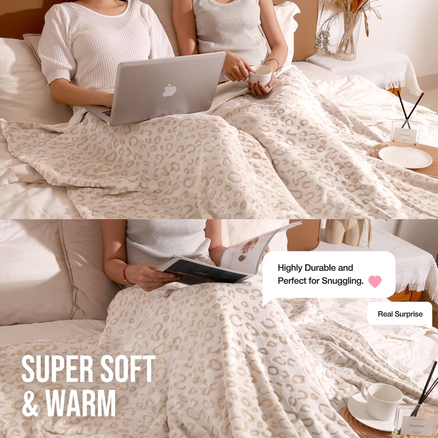 Livhil Flannel Fleece Throw Blanket, Lightweight Cozy Plush Leopard Blanket