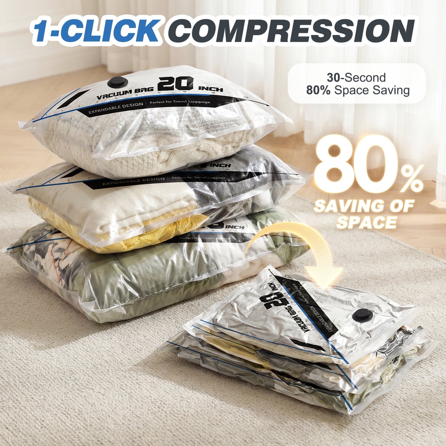 Livhil Vacuum Storage Bags with Electric Pump, Vacuum Seal Bags for Clothes, Travel Vacuum Bags with Pump, Reusable Shrink Bags, Square Grid