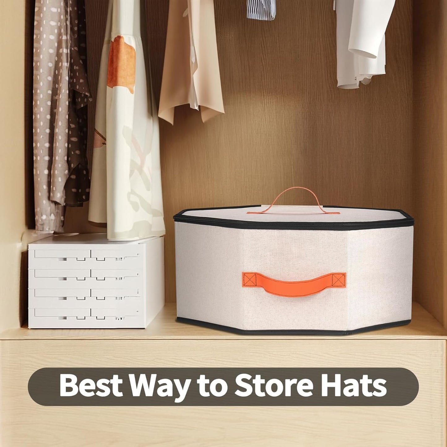 Livhil Hat Storage Box for Women & Men, Hat Boxes with 1 Door Hook Cowboy Hat Box for Travel