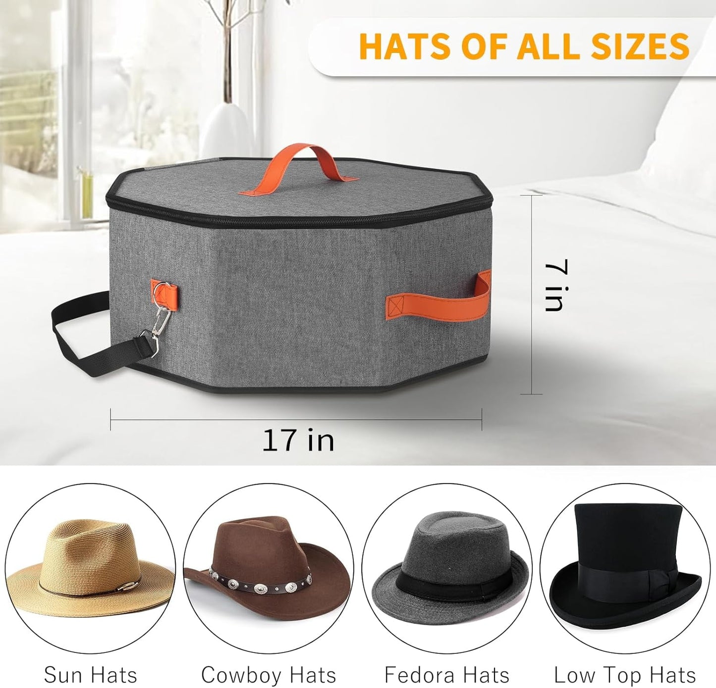 Livhil Hat Storage Box for Women & Men, Hat Boxes with 1 Door Hook Cowboy Hat Box for Travel