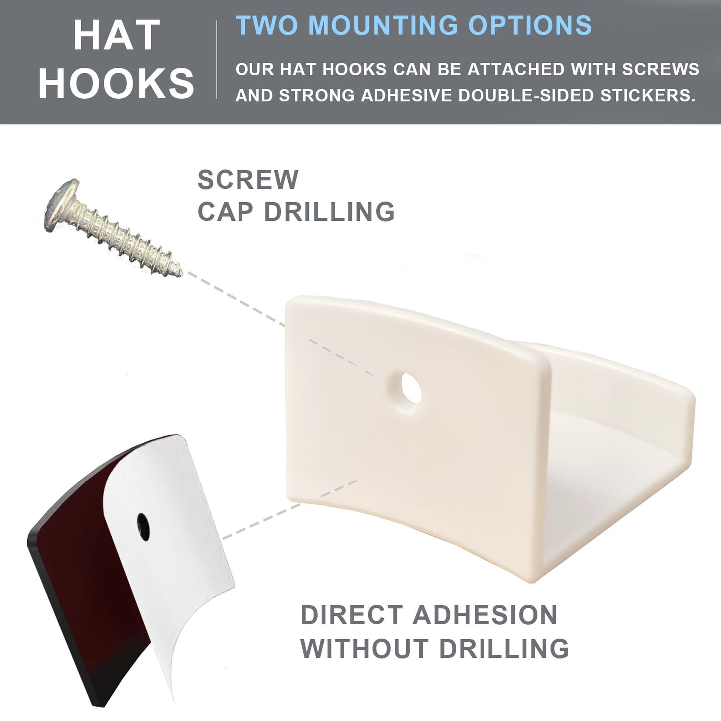 Livhil 24 Pack Adhesive Hat Hooks for Wall, Wide Brim Hat Holder Organizer, Strong Hold Hat Rack for Baseball Caps