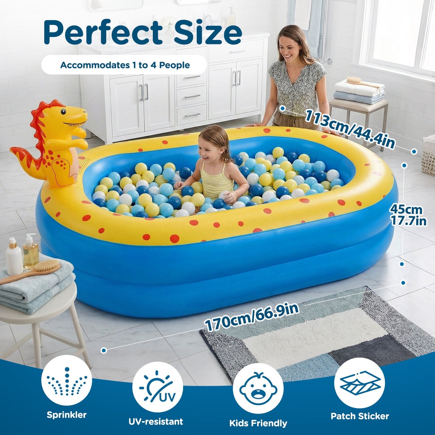 Livhil Inflatable Swimming Pool for Kids with Sprinkler, Kiddie pools 67x41x32in Family Size Backyard Summer Water Play