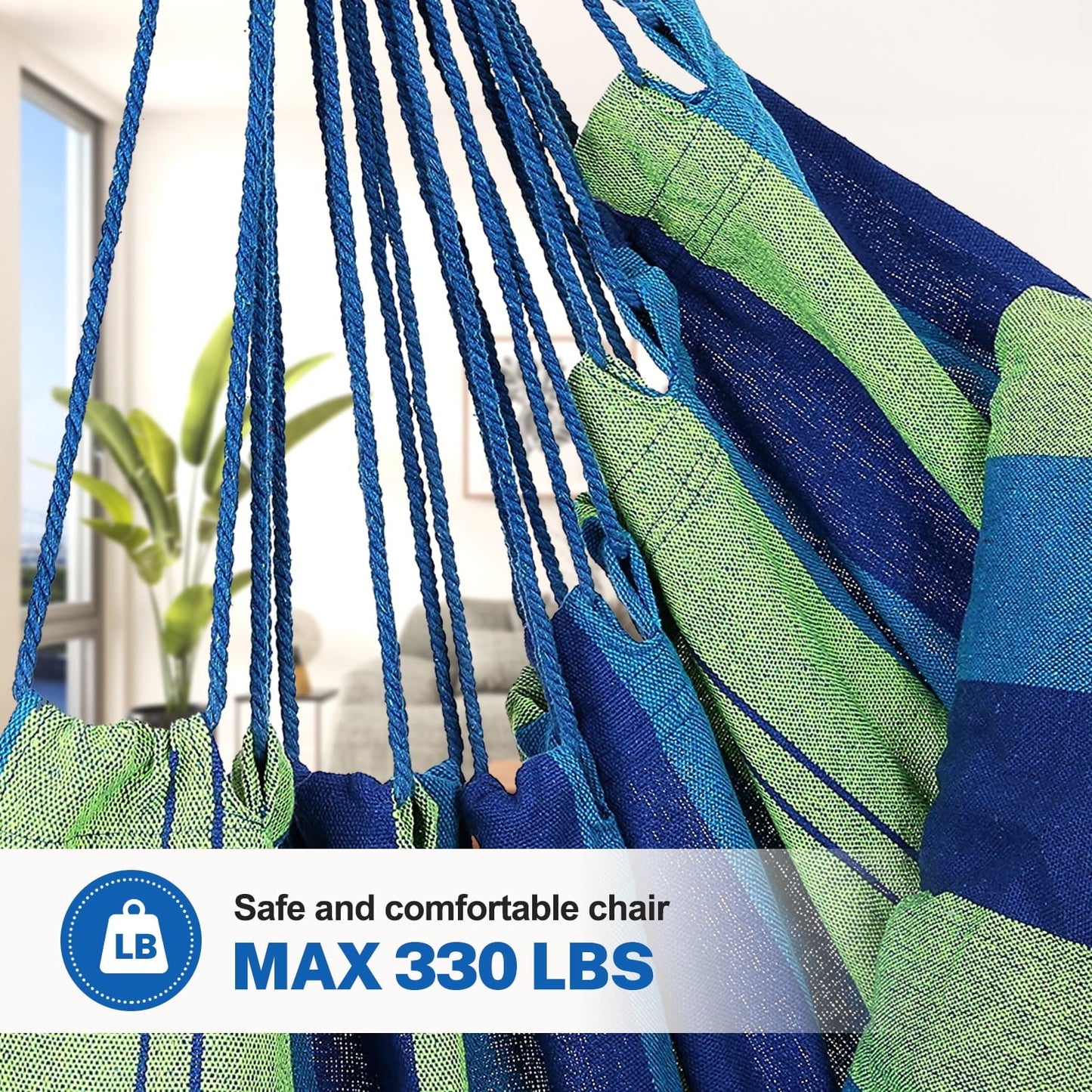 Livhil Hammock Chair Hanging Rope Hammock Swing Chair, Max 330 lbs Portable Hanging Hammock Chair (Dark Green)