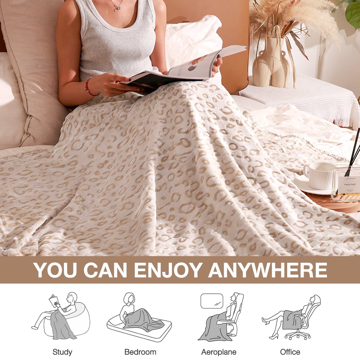 Livhil Flannel Fleece Throw Blanket, Lightweight Cozy Plush Leopard Blanket