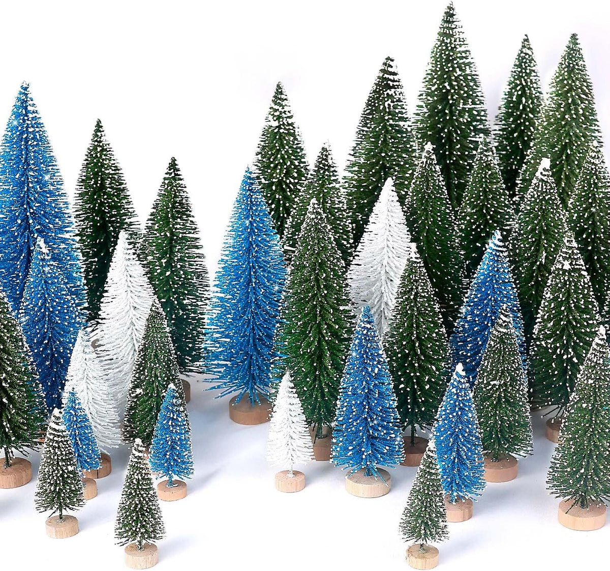 hatisan 30pcs Mini Christmas Trees Artificial Christmas Tree Bottle Brush Trees with Wooden Base for Christmas Decor Party Home Table Craft Decorations