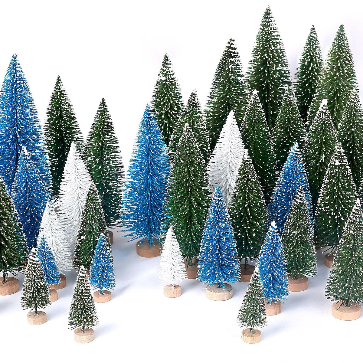hatisan 30pcs Mini Christmas Trees Artificial Christmas Tree Bottle Brush Trees with Wooden Base for Christmas Decor Party Home Table Craft Decorations