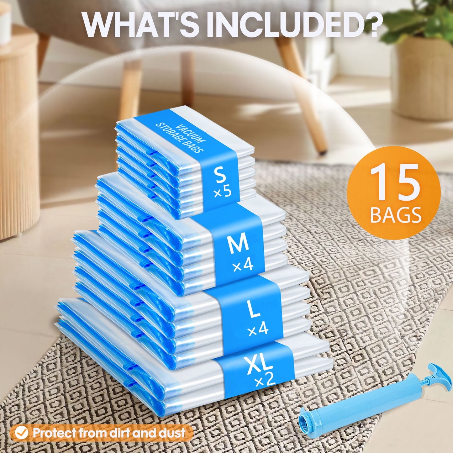 Livhil Vacuum Storage Bags, Home Essentials Space Saver Vacuum Bags Compression, Hand Pump Included