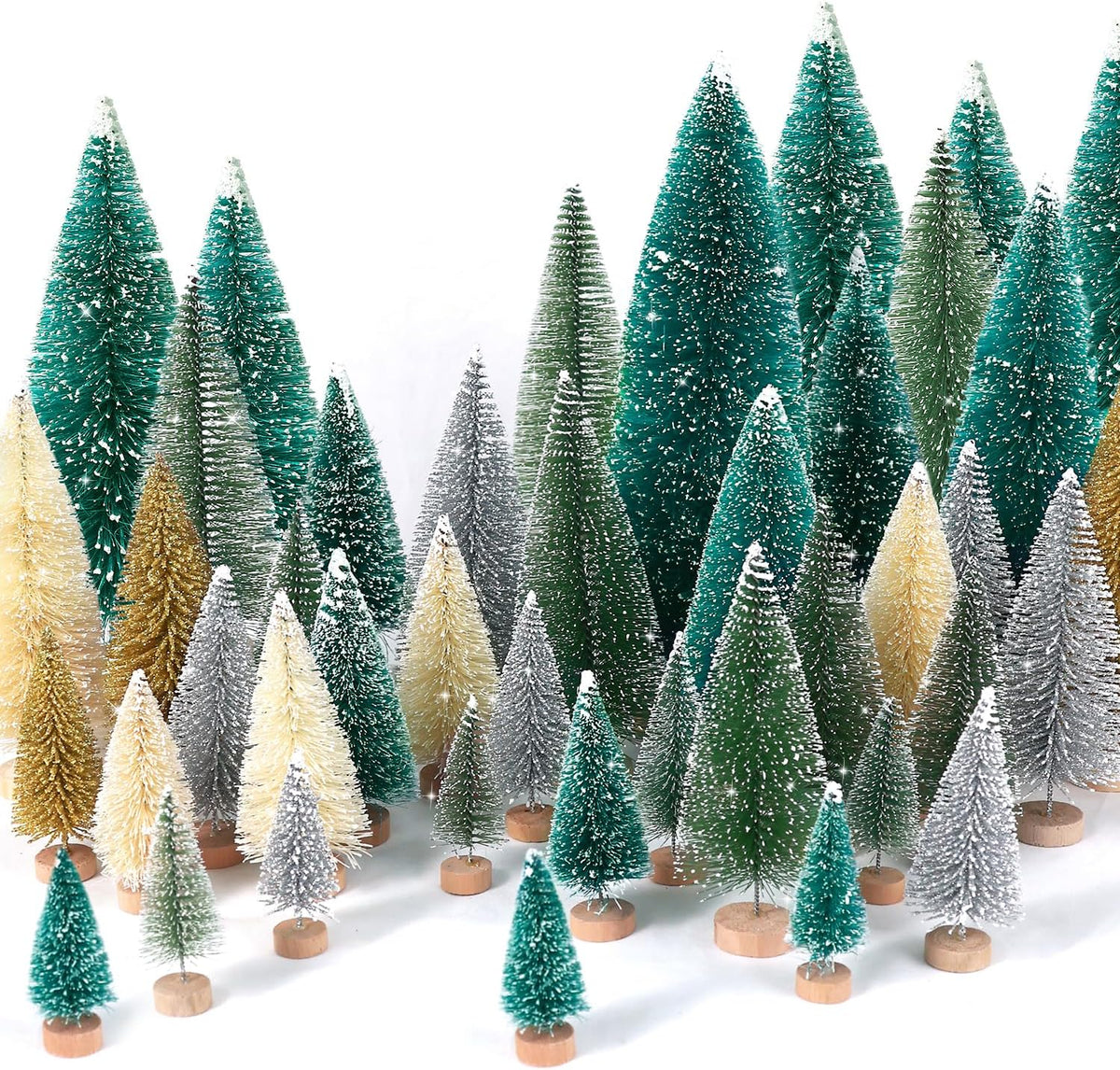 hatisan 30pcs Mini Christmas Trees Artificial Christmas Tree Bottle Brush Trees with Wooden Base for Christmas Decor Party Home Table Craft Decorations