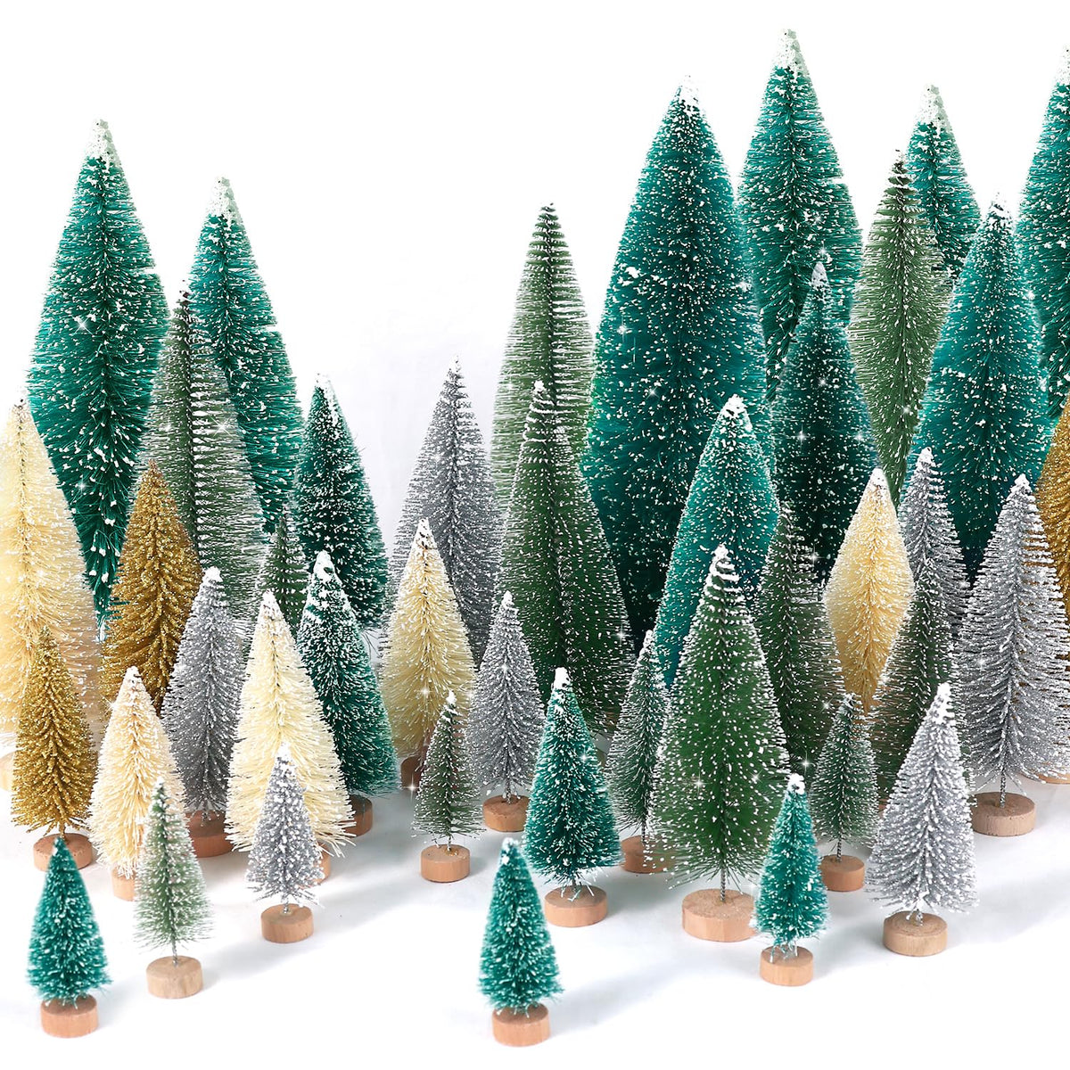 hatisan 30pcs Mini Christmas Trees Artificial Christmas Tree Bottle Brush Trees with Wooden Base for Christmas Decor Party Home Table Craft Decorations