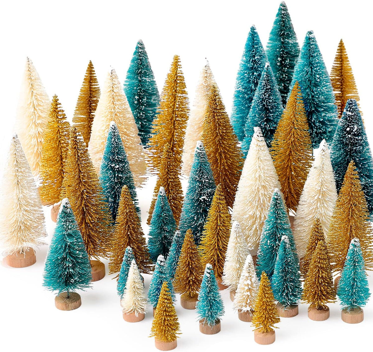 hatisan 30pcs Mini Christmas Trees Artificial Christmas Tree Bottle Brush Trees with Wooden Base for Christmas Decor Party Home Table Craft Decorations