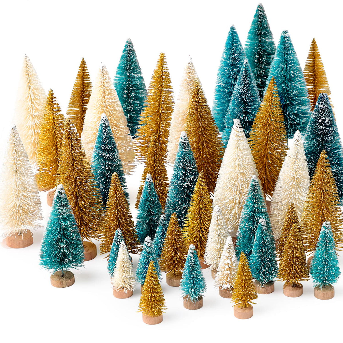 hatisan 30pcs Mini Christmas Trees Artificial Christmas Tree Bottle Brush Trees with Wooden Base for Christmas Decor Party Home Table Craft Decorations