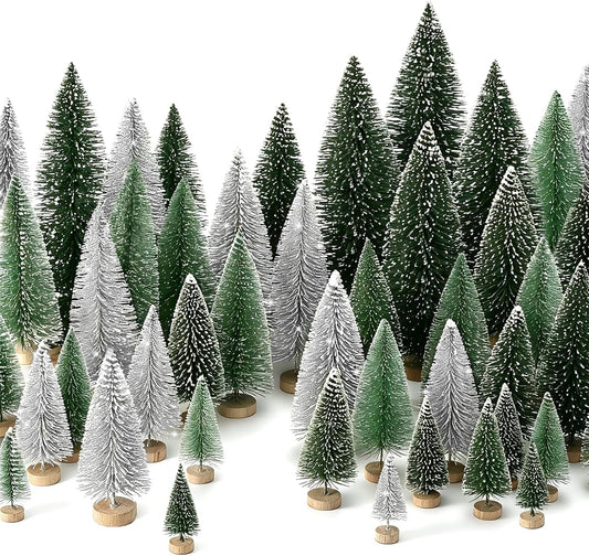 hatisan 30pcs Mini Christmas Trees Artificial Christmas Tree Bottle Brush Trees with Wooden Base for Christmas Decor Party Home Table Craft Decorations