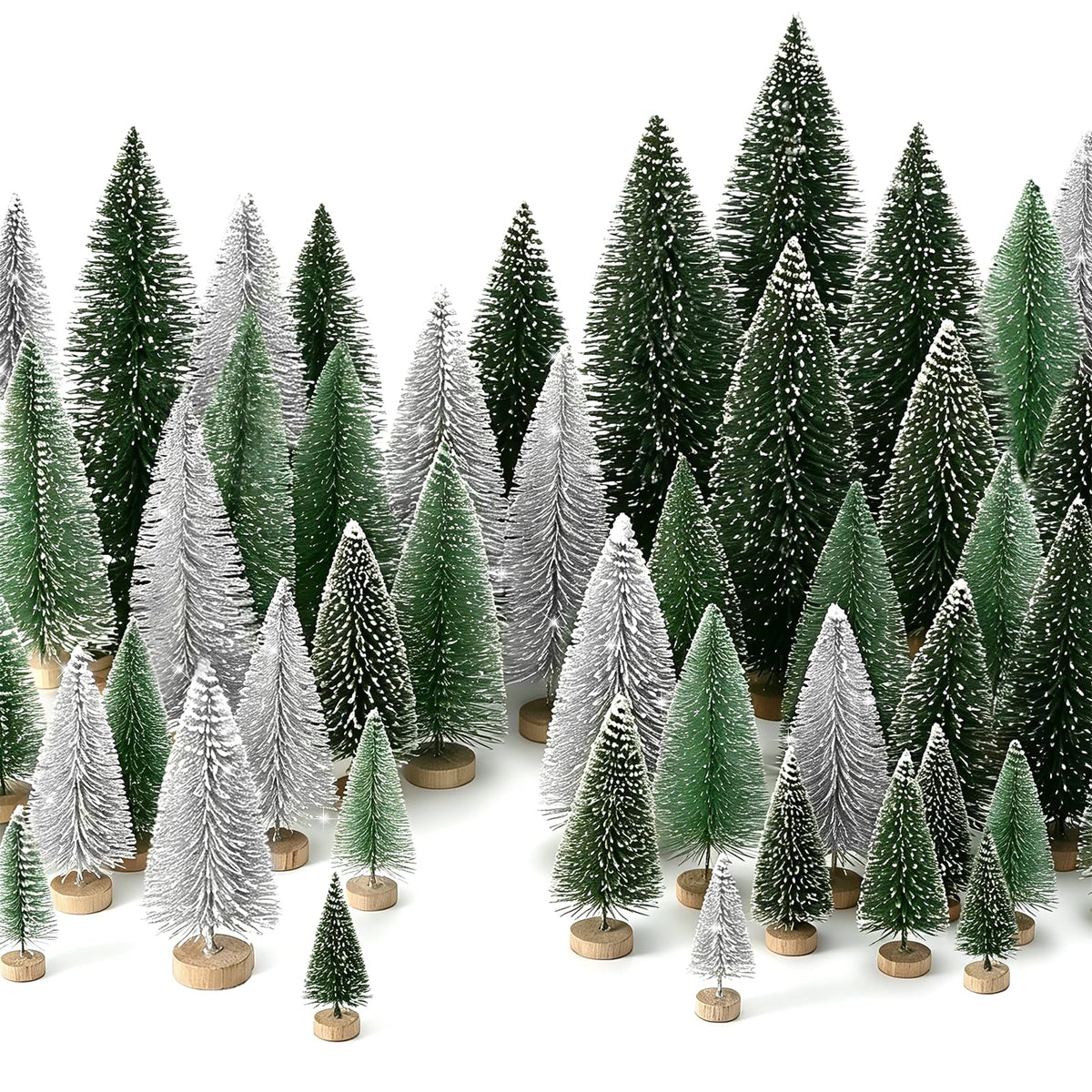 hatisan 30pcs Mini Christmas Trees Artificial Christmas Tree Bottle Brush Trees with Wooden Base for Christmas Decor Party Home Table Craft Decorations
