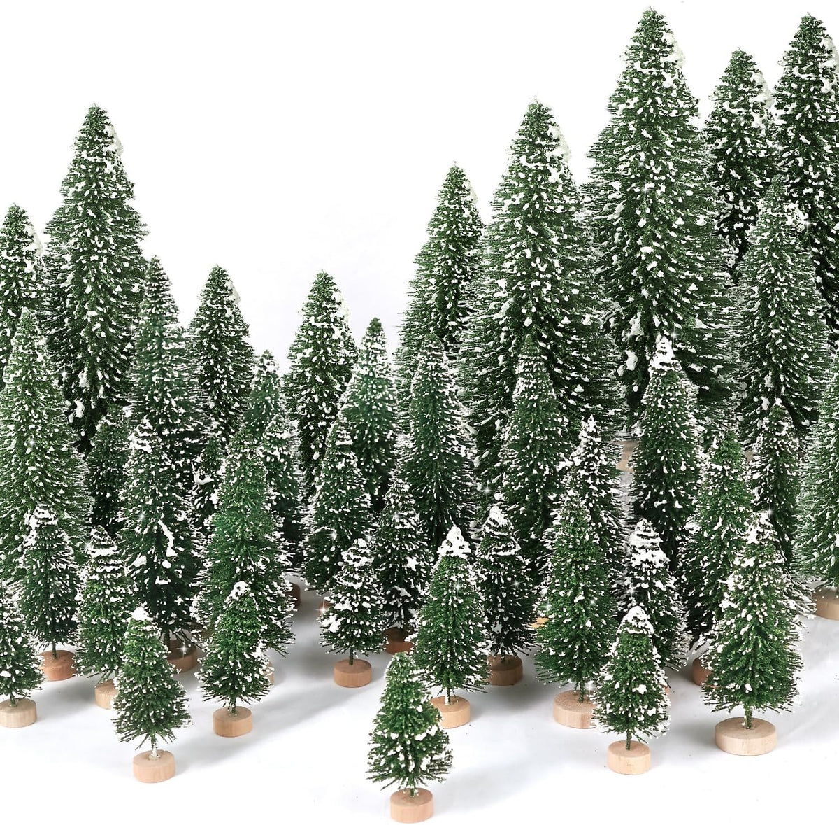 hatisan 30pcs Mini Christmas Trees Artificial Christmas Tree Bottle Brush Trees with Wooden Base for Christmas Decor Party Home Table Craft Decorations