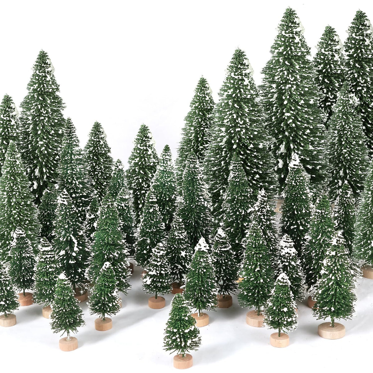 hatisan 30pcs Mini Christmas Trees Artificial Christmas Tree Bottle Brush Trees with Wooden Base for Christmas Decor Party Home Table Craft Decorations