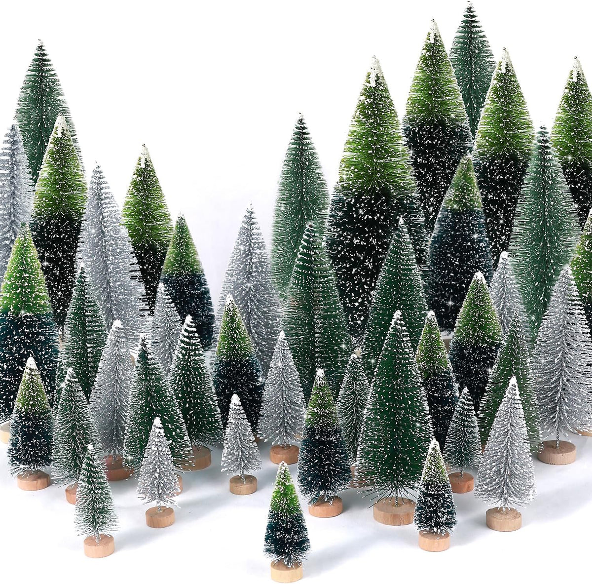 hatisan 30pcs Mini Christmas Trees Artificial Christmas Tree Bottle Brush Trees with Wooden Base for Christmas Decor Party Home Table Craft Decorations