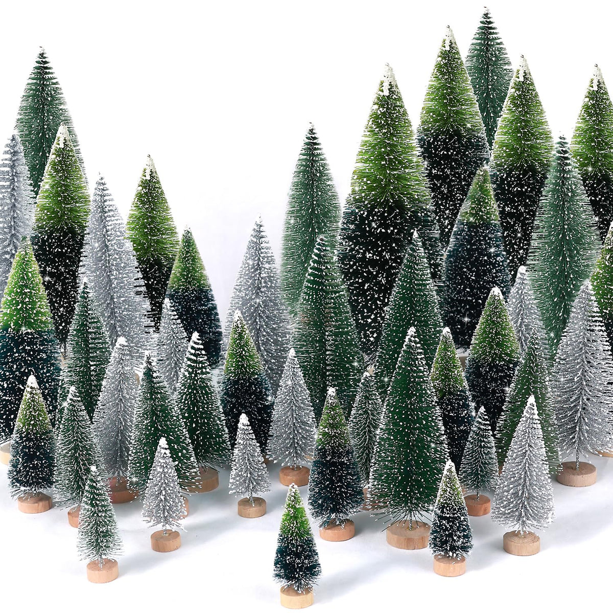 hatisan 30pcs Mini Christmas Trees Artificial Christmas Tree Bottle Brush Trees with Wooden Base for Christmas Decor Party Home Table Craft Decorations