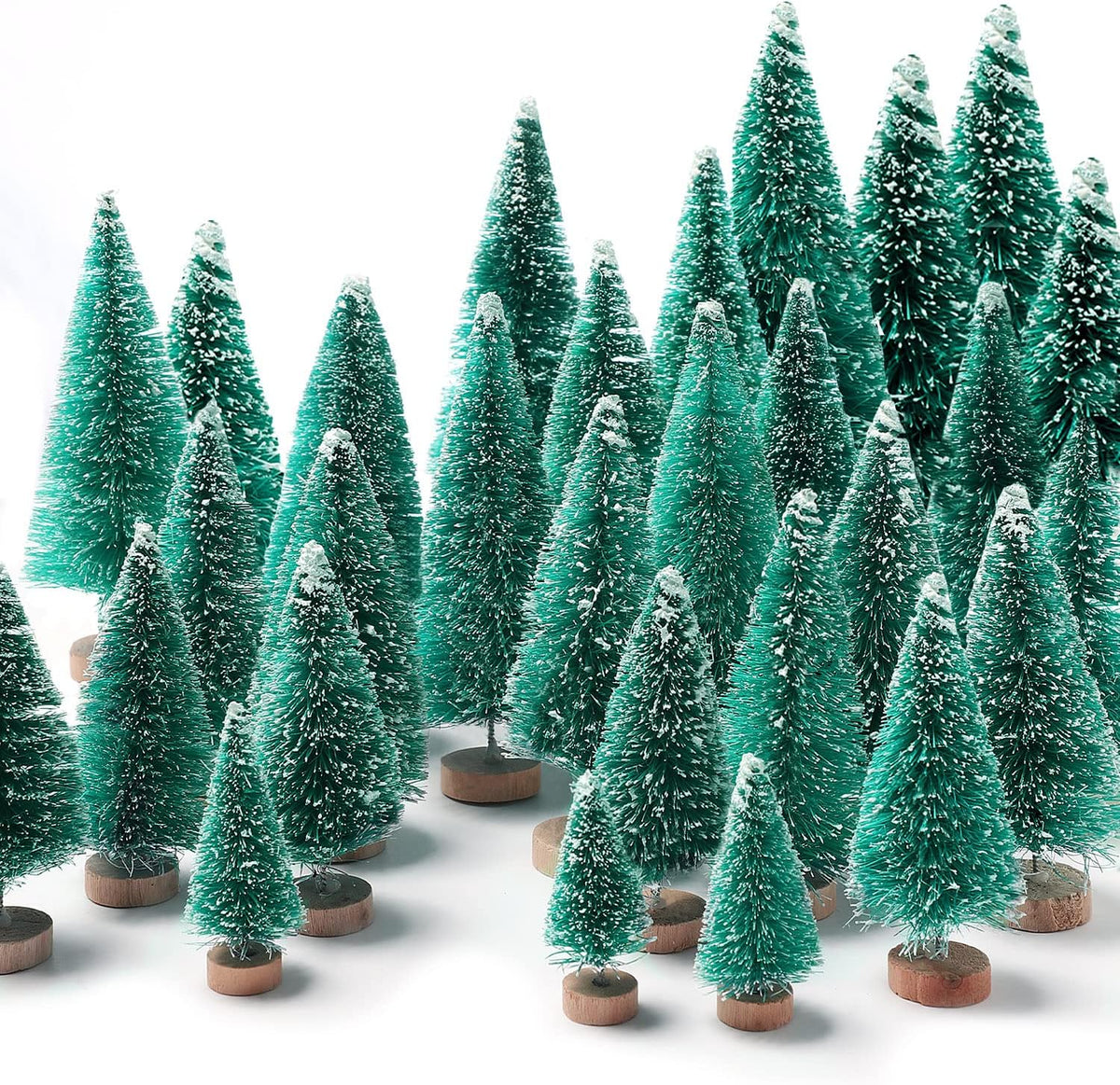 hatisan 30pcs Mini Christmas Trees Artificial Christmas Tree Bottle Brush Trees with Wooden Base for Christmas Decor Party Home Table Craft Decorations