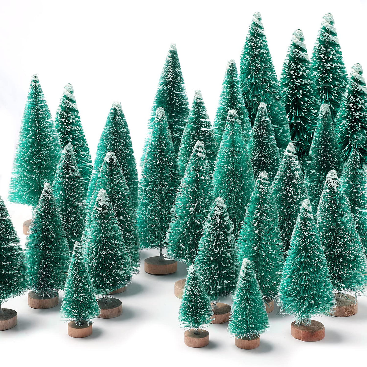 hatisan 30pcs Mini Christmas Trees Artificial Christmas Tree Bottle Brush Trees with Wooden Base for Christmas Decor Party Home Table Craft Decorations