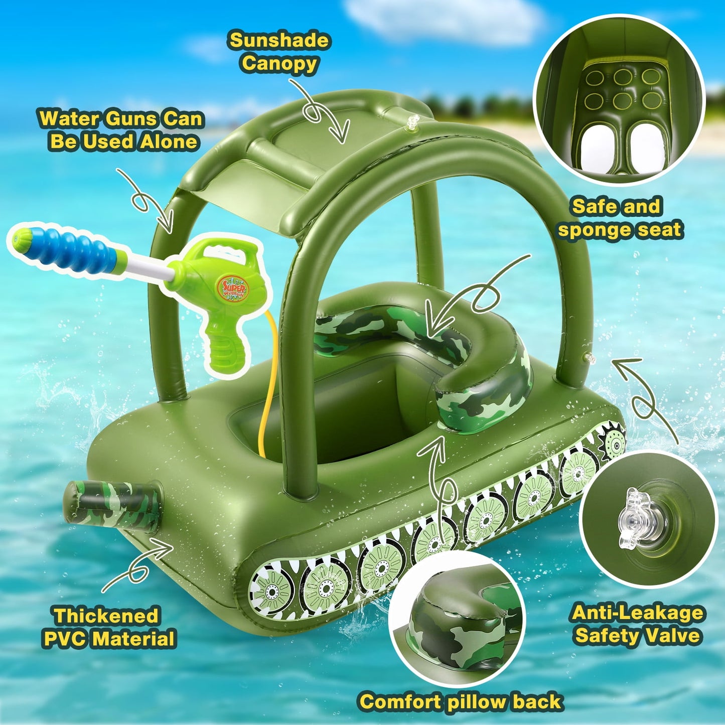 Livhil Swimming Pool Floats Kids 3-6 with Canopy, Tank Inflatable Pool Floats for Kids