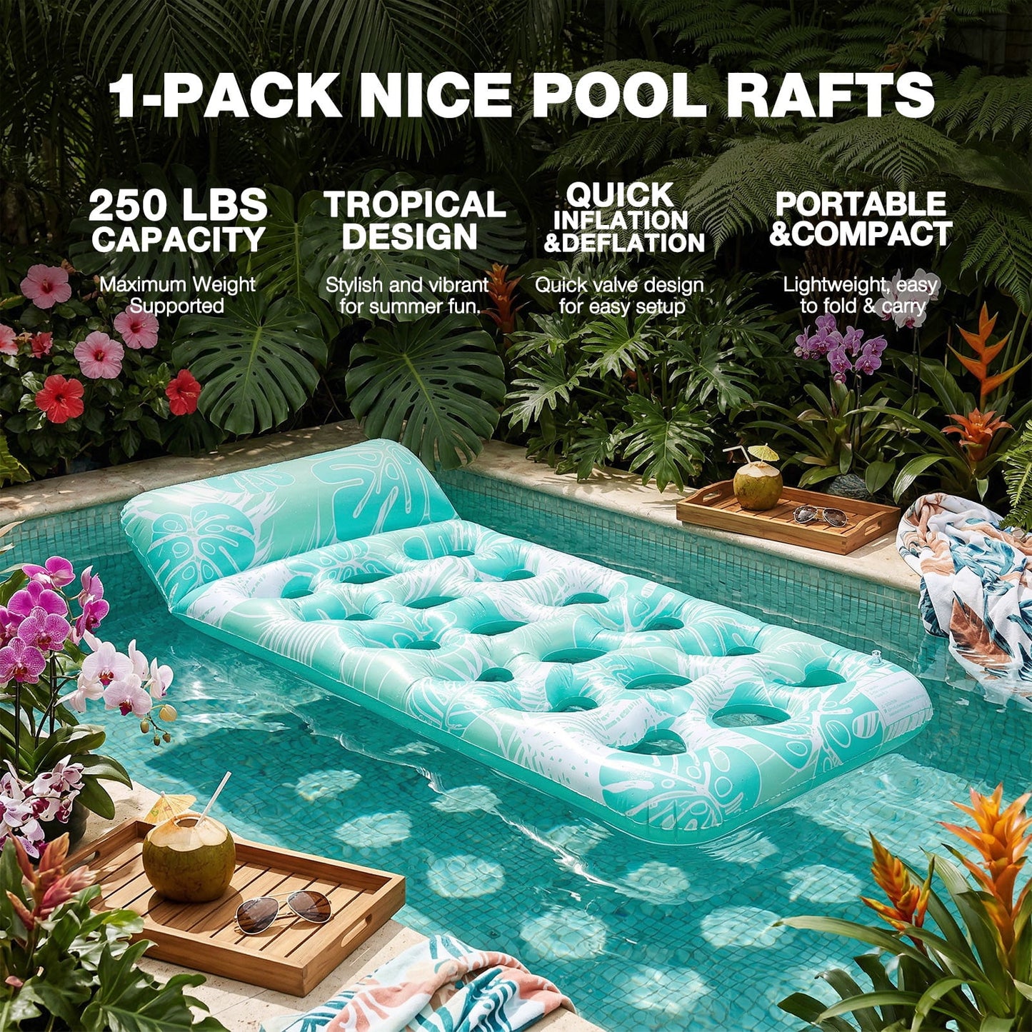 Livhil Inflatable Pool Floats Adult, Large Pool Float , Pool Lounger with Headrest, Pool Rafts, Tanning Pool for Swimming Pool Party