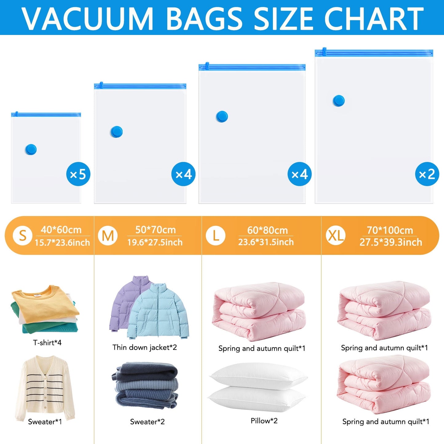 Livhil Vacuum Storage Bags, Home Essentials Space Saver Vacuum Bags Compression, Hand Pump Included