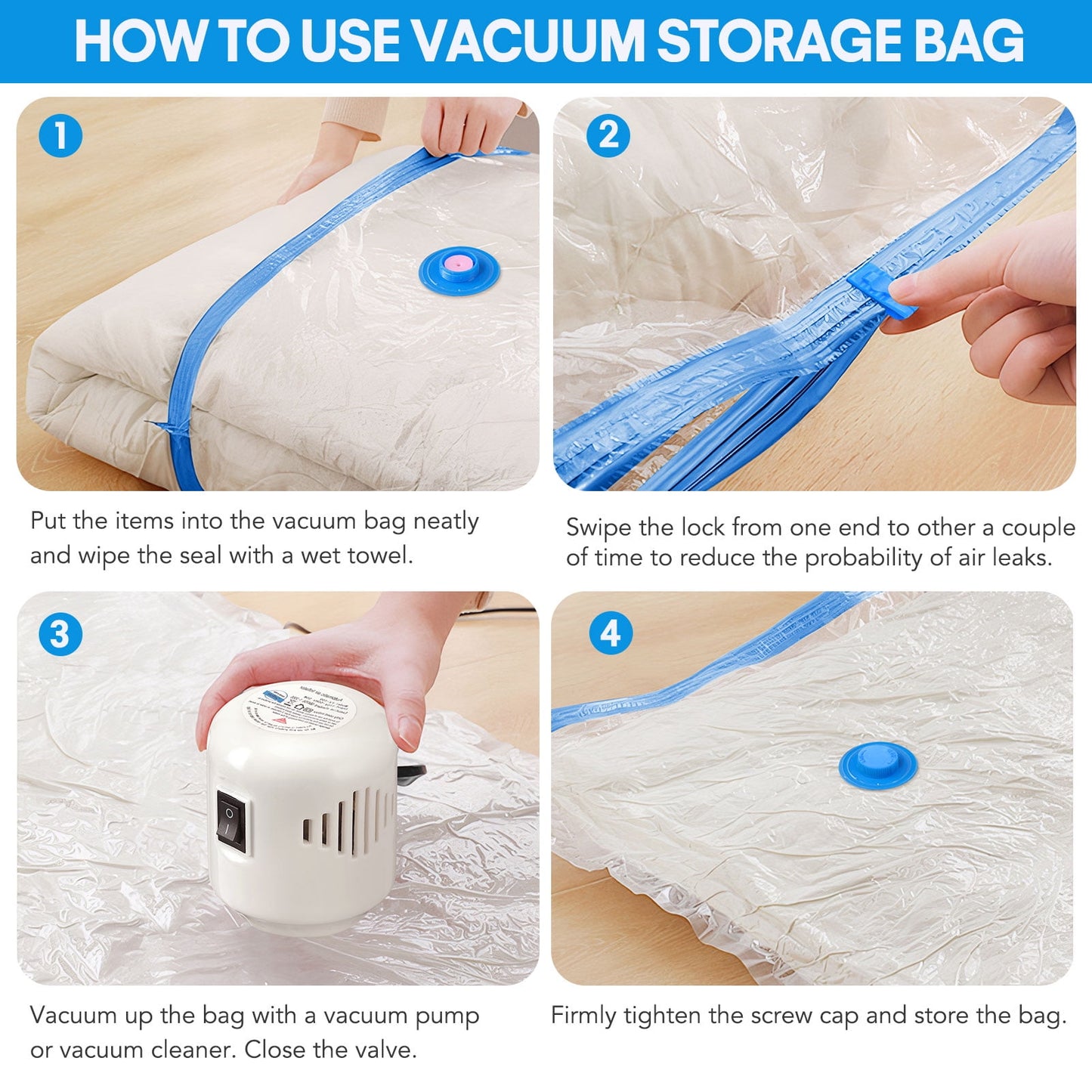 Livhil Combo Vacuum Storage Bags with Electric Pump, Reusable Travel Vacuum Storage Bags for Clothes Compression, Space Saver Travel Essentials