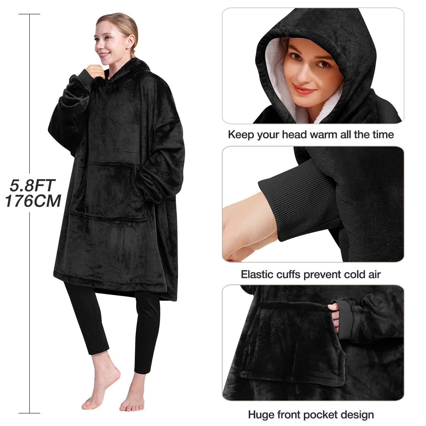 Livhil Wearable Blanket Hoodie, Oversized Sherpa Blanket Hoodie Sweatshirt