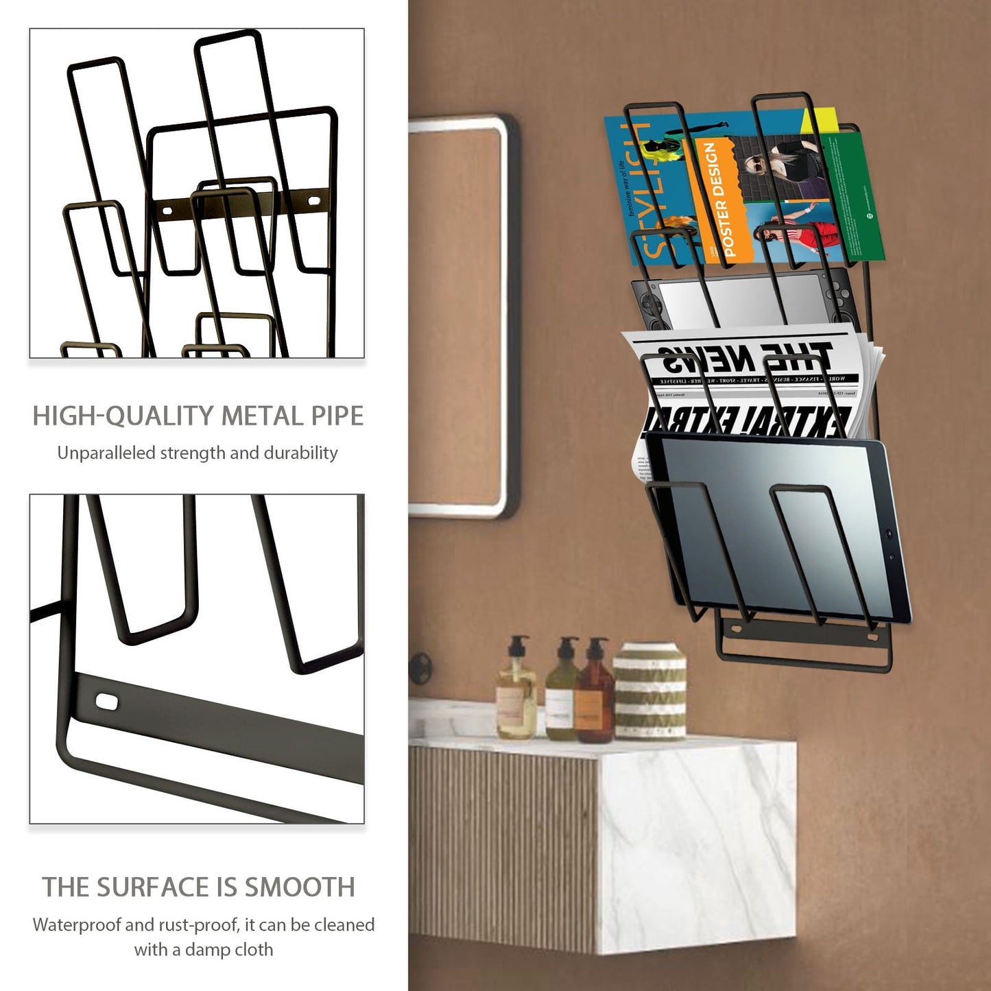 Livhil Device Organizer, Tablet Storage Rack Wall Mount, 4-Tier Tablet Organizer for iPad, Laptop, Gaming Console