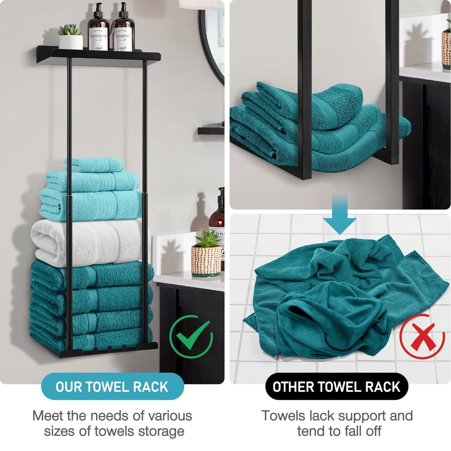 Livhil  Wall Towel Rack for Rolled Towels, New Upgrade Towel Racks for Bathroom Wall Mounted, Bathroom Bar Towel Storage