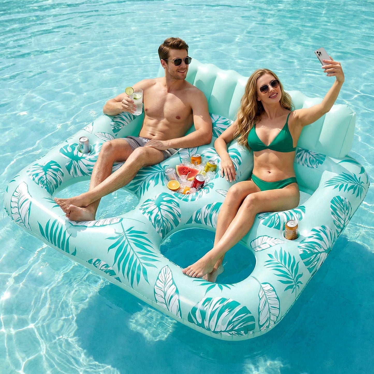 Livhil Inflatable Pool Float, 2 Person Pool Floats for Adults, Double Inflatable Lounger Pool Raft with Backrest & Cup Holders, Summer Water Fun for Pool Beach Lake