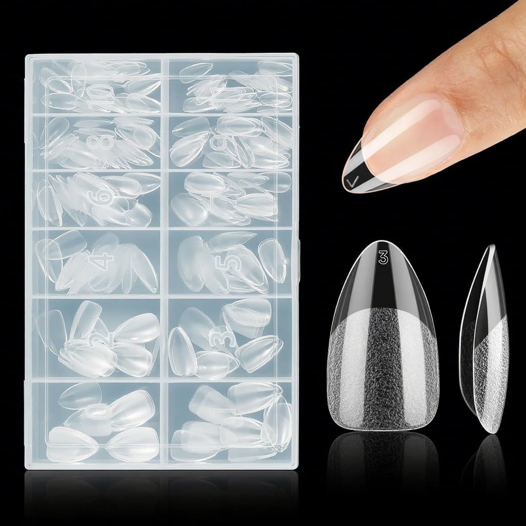 Livhil 312pcs Short Almond Gel Nail Tips, Clear Half Matte Press On Nails for Nail Extensions, Fake Acrylic Nails