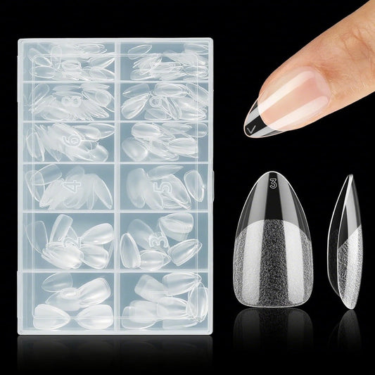 Livhil 312pcs Short Almond Gel Nail Tips, Clear Half Matte Press On Nails for Nail Extensions, Fake Acrylic Nails