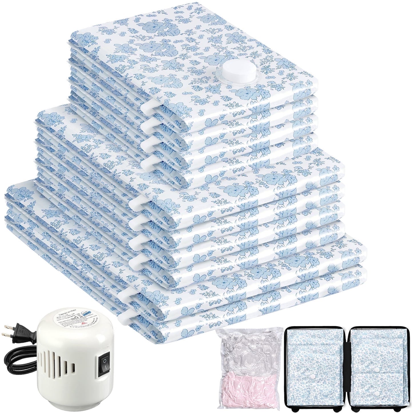 Livhil Combo Vacuum Storage Bags with Electric Pump, Reusable Travel Vacuum Storage Bags for Clothes Compression, Space Saver Travel Essentials