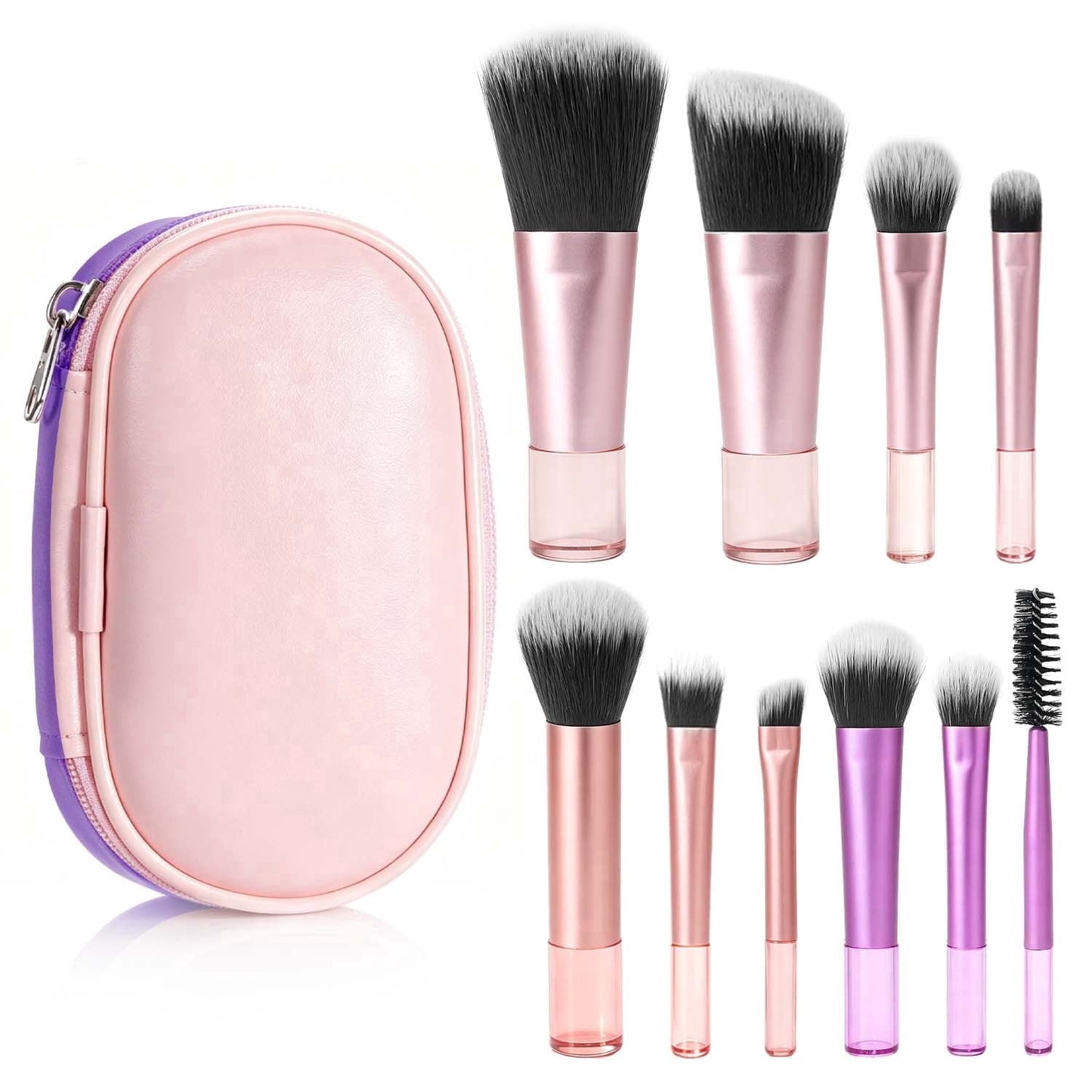 Livhil 10pcs Portable Travel Makeup Brush Set, Function Mini Makeup Brushes with Pouch