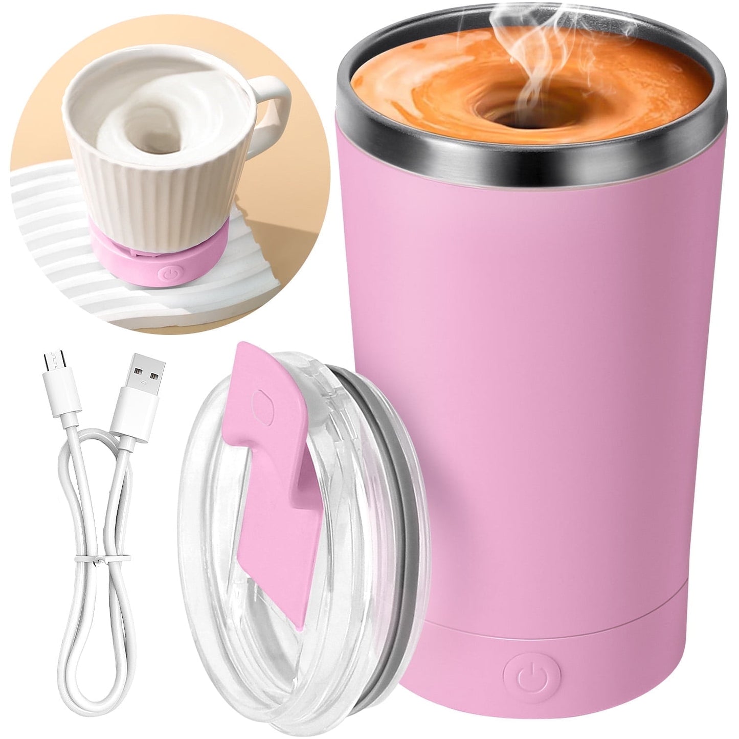 Livhil 13.5 Oz Self Stirring Mug with Lid Electric High Speed Mixing Rechargeable Automatic Magnetic Stirring Coffee Mug