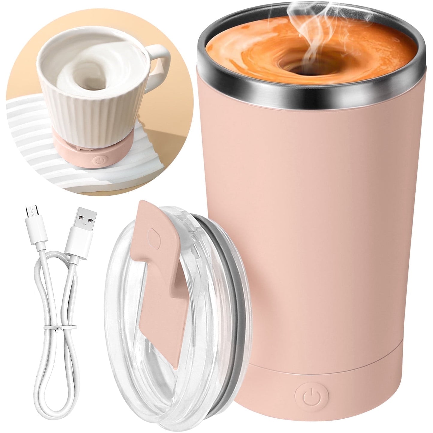 Livhil 13.5 Oz Self Stirring Mug with Lid Electric High Speed Mixing Rechargeable Automatic Magnetic Stirring Coffee Mug