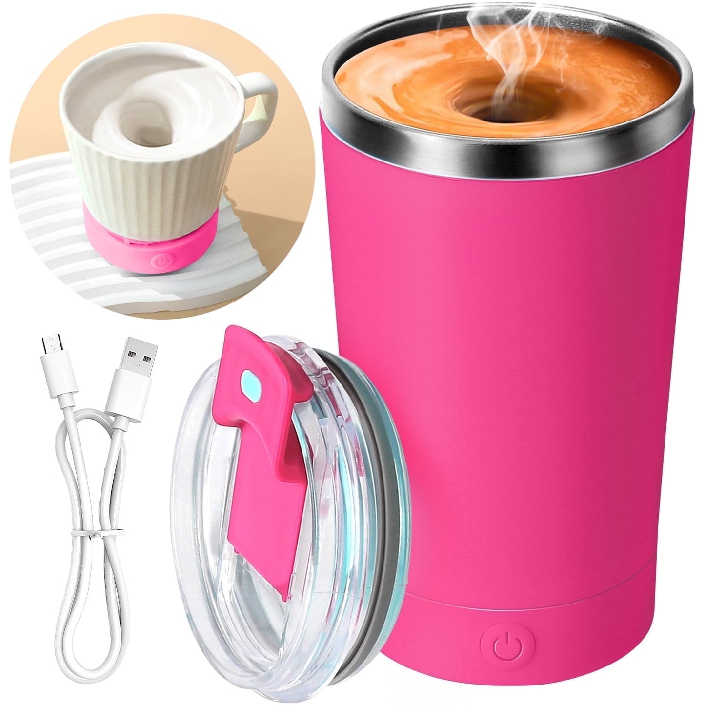 Livhil 13.5 Oz Self Stirring Mug with Lid Electric High Speed Mixing Rechargeable Automatic Magnetic Stirring Coffee Mug