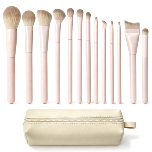 Livhil 13 Pcs Pink Makeup Brushes Set, Soft Makeup Brushes with Pouch, Eyeshadow Brushes Easy-taken Full Face Cosmetic Brushes for Beginners