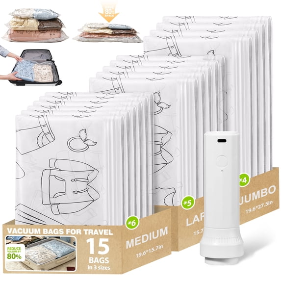 Livhil Vacuum Storage Bags with Electric Pump, Vacuum Seal Bags for Clothes, Travel Vacuum Bags with Pump, Reusable Shrink Bags, Square Grid