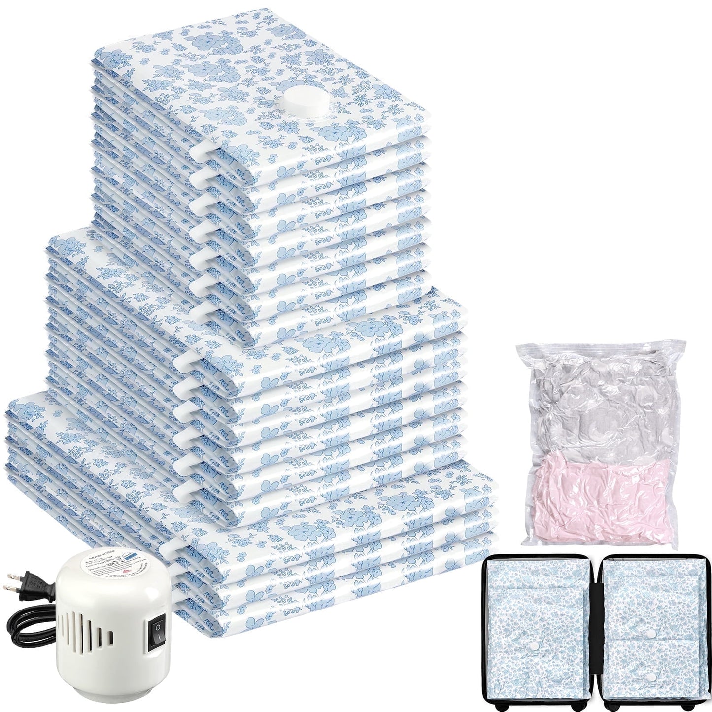 Livhil Combo Vacuum Storage Bags with Electric Pump, Reusable Travel Vacuum Storage Bags for Clothes Compression, Space Saver Travel Essentials