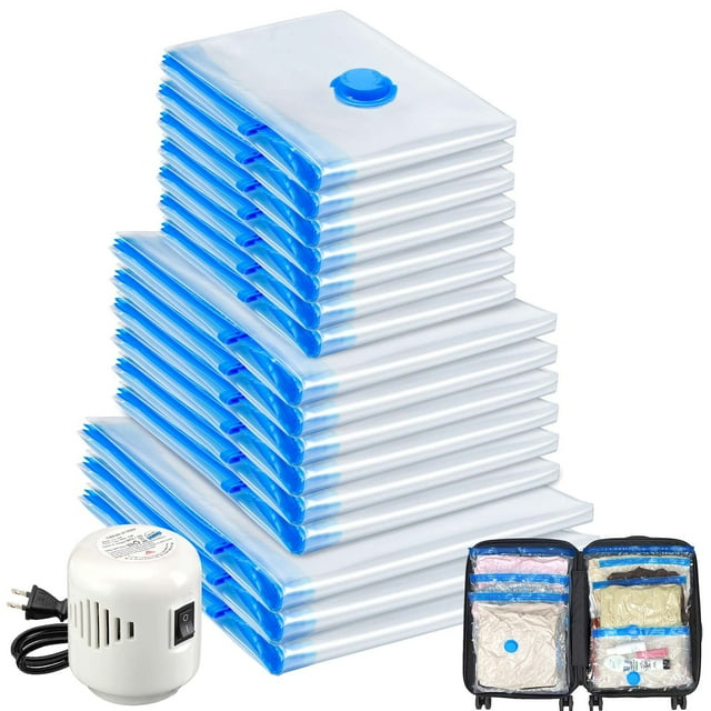 Livhil Combo Vacuum Storage Bags with Electric Pump, Reusable Travel Vacuum Storage Bags for Clothes Compression, Space Saver Travel Essentials