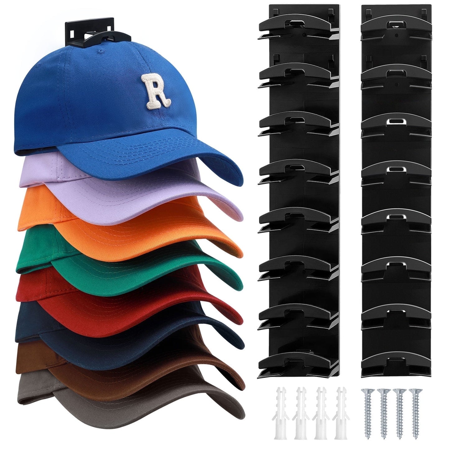 Livhil 2 Pack Hat Organizer for Baseball Caps, Adhesive Hat Rack for The Wall, Baseball Hat Organizer Hold Up to 16 Hats, Black