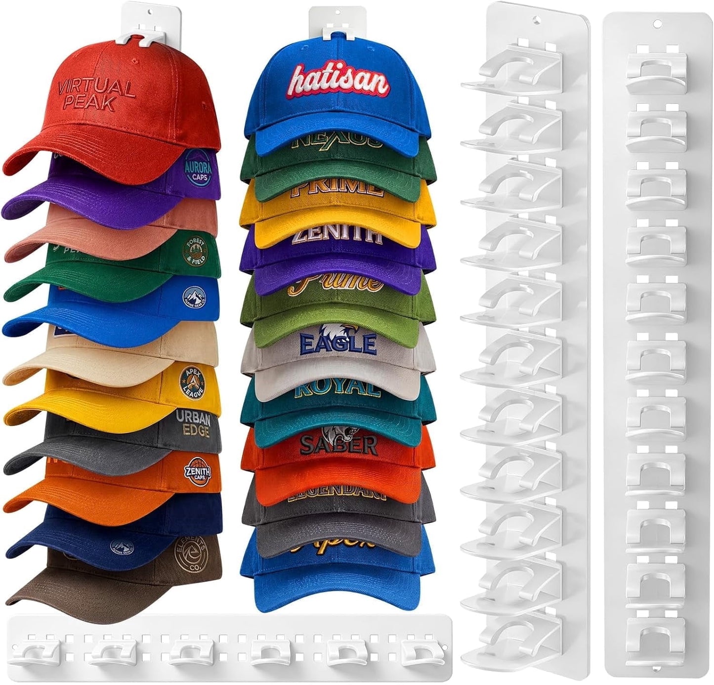 Livhil 2 Pack Hat Organizer for Baseball Caps, Detachable DIY Hat Rack Hold up to 22 Hats, Hat Holder for Wall Closet Door Bedroom (C-Black)